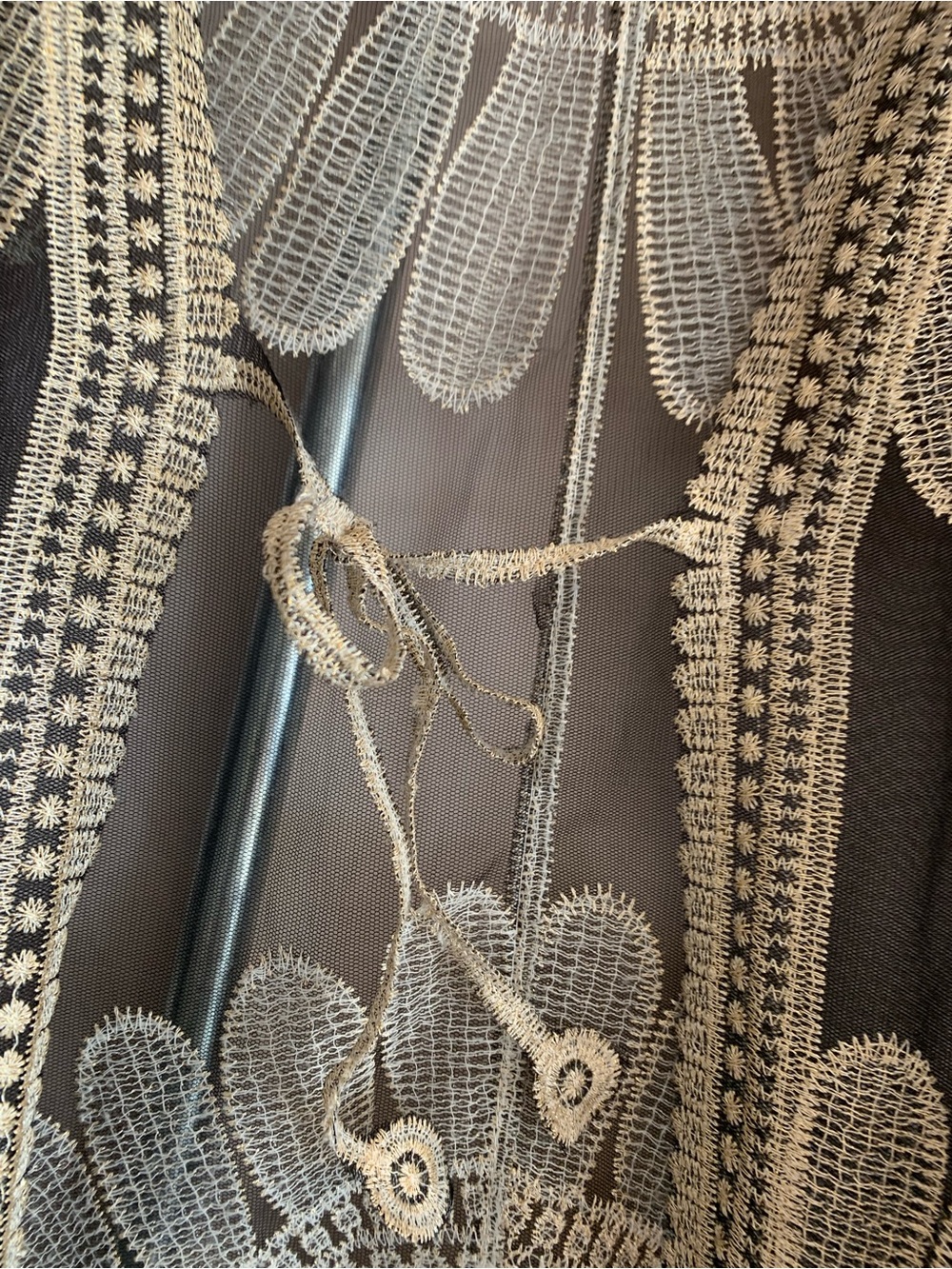 225 Sheer Black Crochet Floral Kimono with Cream Embroidery - Picture 4 of 6